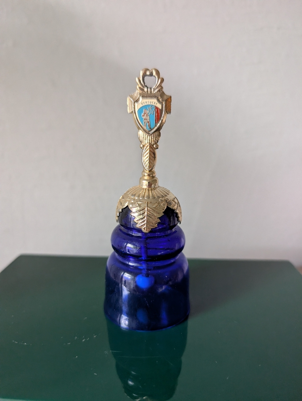 Vintage Kentucky Cobalt Blue Glass Hand Bell with‎ Gold Accent